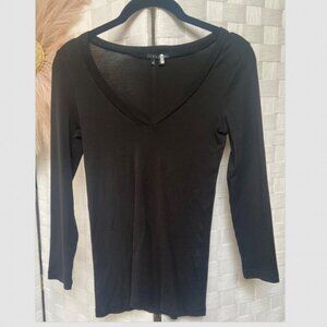 THEORY Black Long Sleeve V-Neck Cotton Shirt Size M